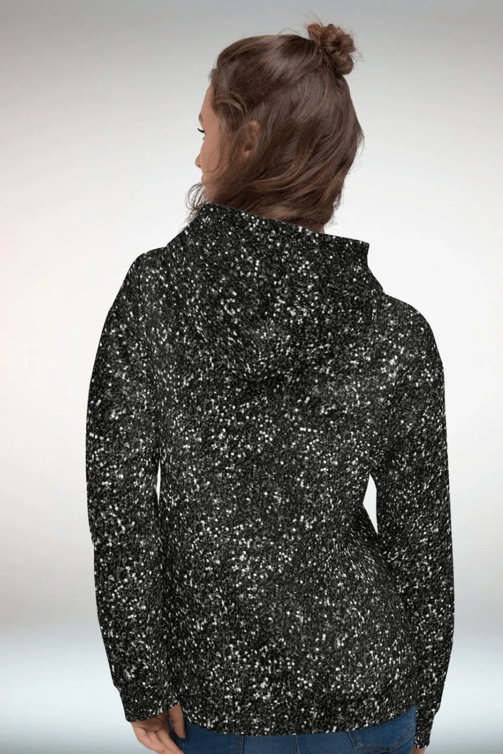 TGC Boutique Glitter Print Oversized Black Hoodie