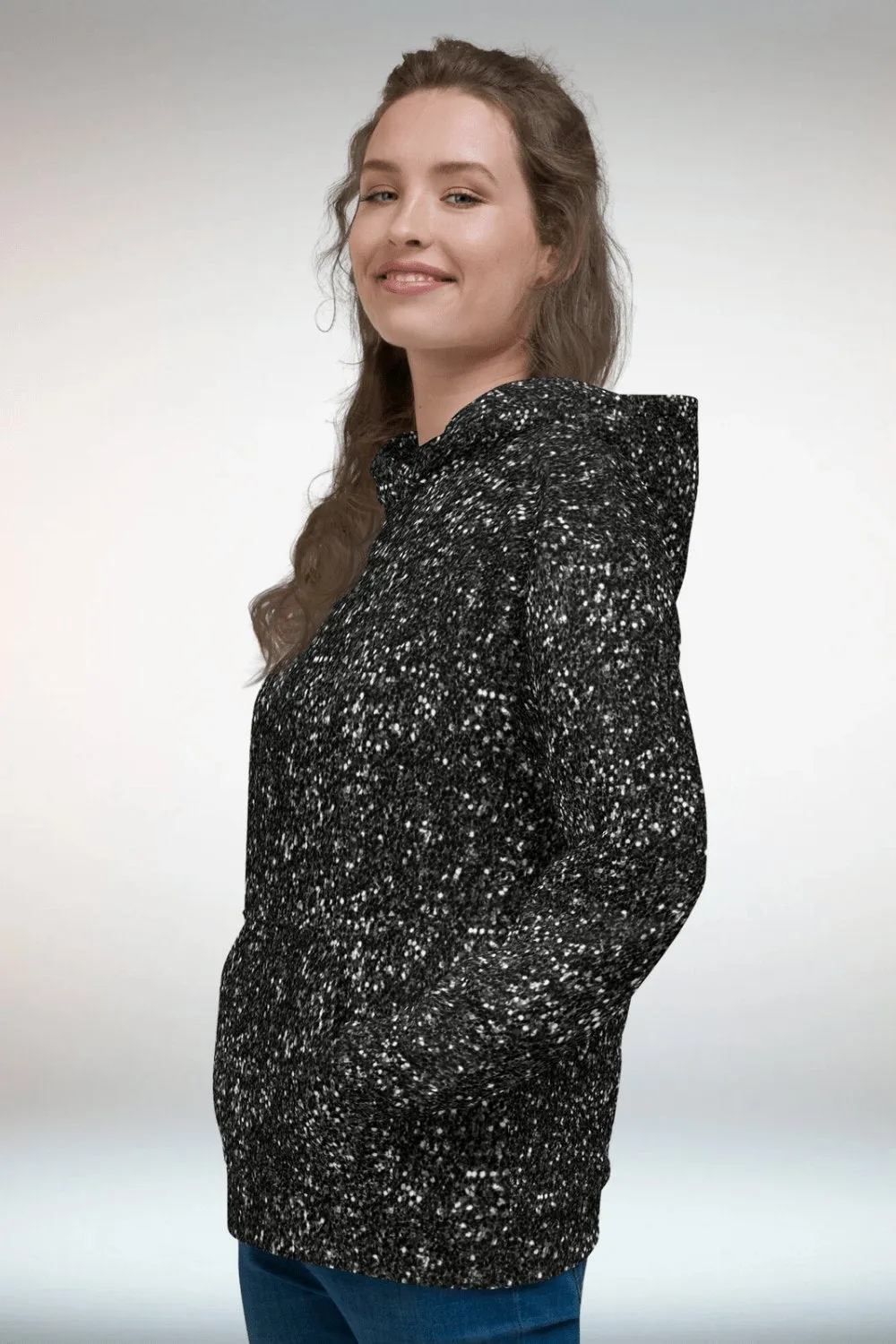 TGC Boutique Glitter Print Oversized Black Hoodie