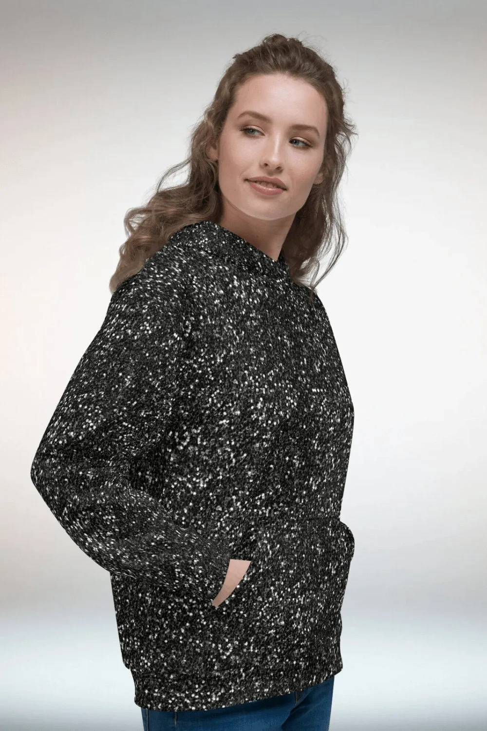 TGC Boutique Glitter Print Oversized Black Hoodie
