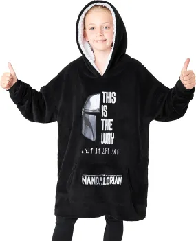 The Mandalorian Boys Oversized Blanket Hoodie, BLACK Fleece Wearable Blanket