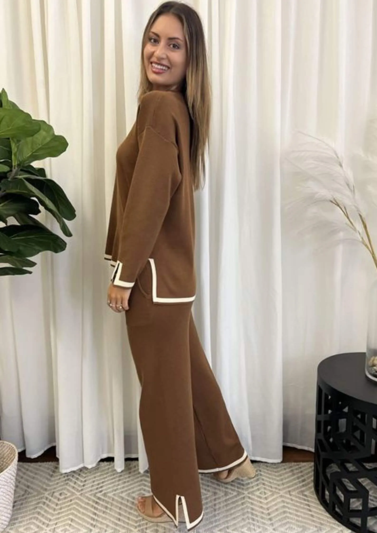Trellis Knit Lounge Pants in Chocolate