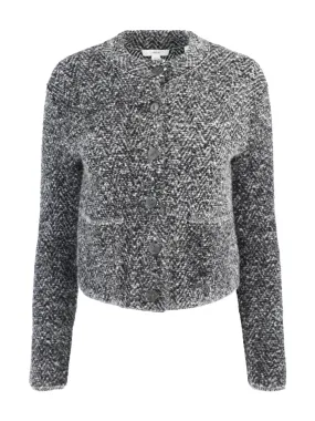Vince Herringbone Textured Cardi Jacket in Black/Off White Combo