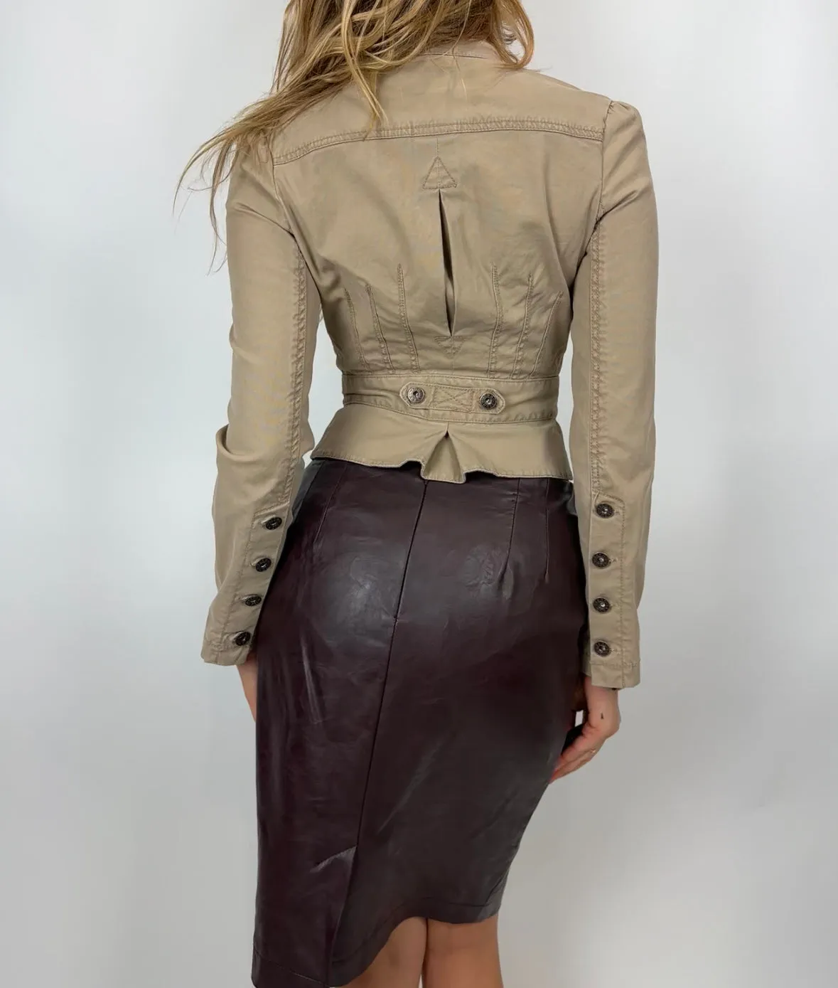 Vintage 90's Wine Burgundy Faux Leather Midi Skirt (size 4)