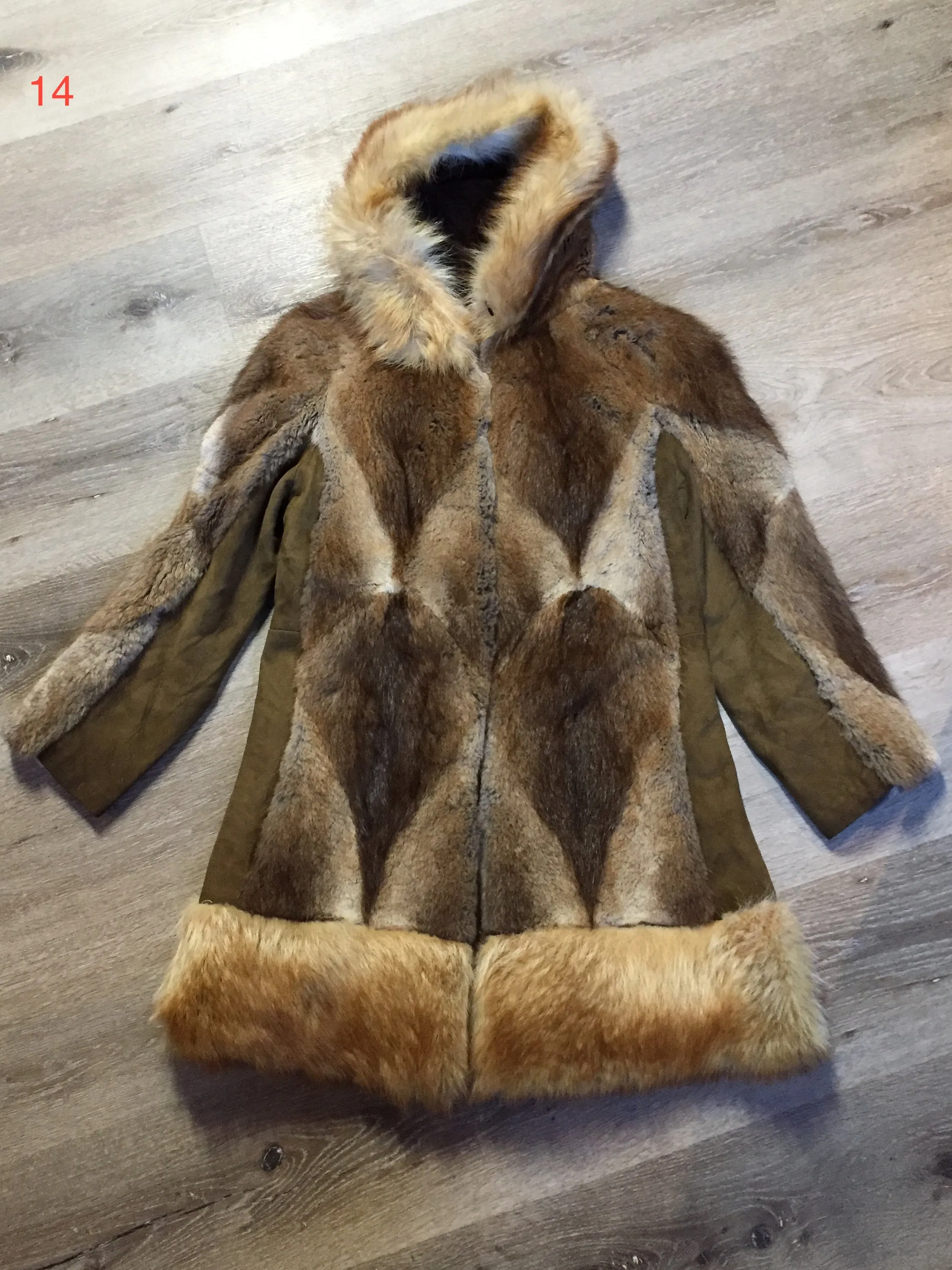 Vintage Northern Canadian Hooded Fur and Suede Coat with Fox Fur Trim