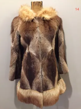 Vintage Northern Canadian Hooded Fur and Suede Coat with Fox Fur Trim