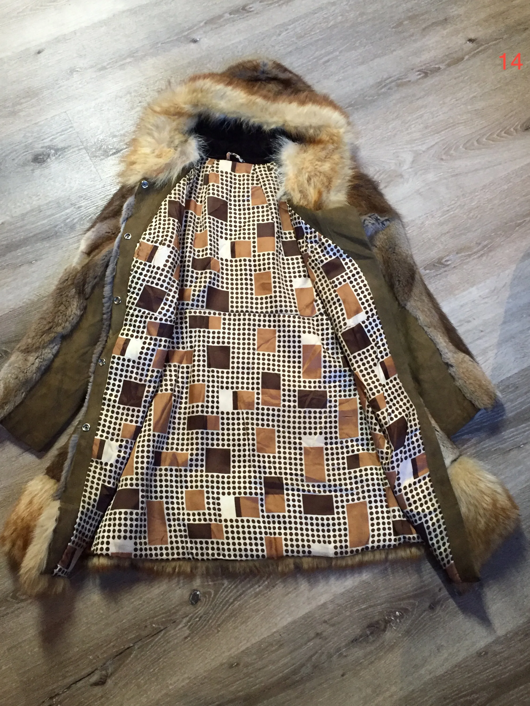 Vintage Northern Canadian Hooded Fur and Suede Coat with Fox Fur Trim