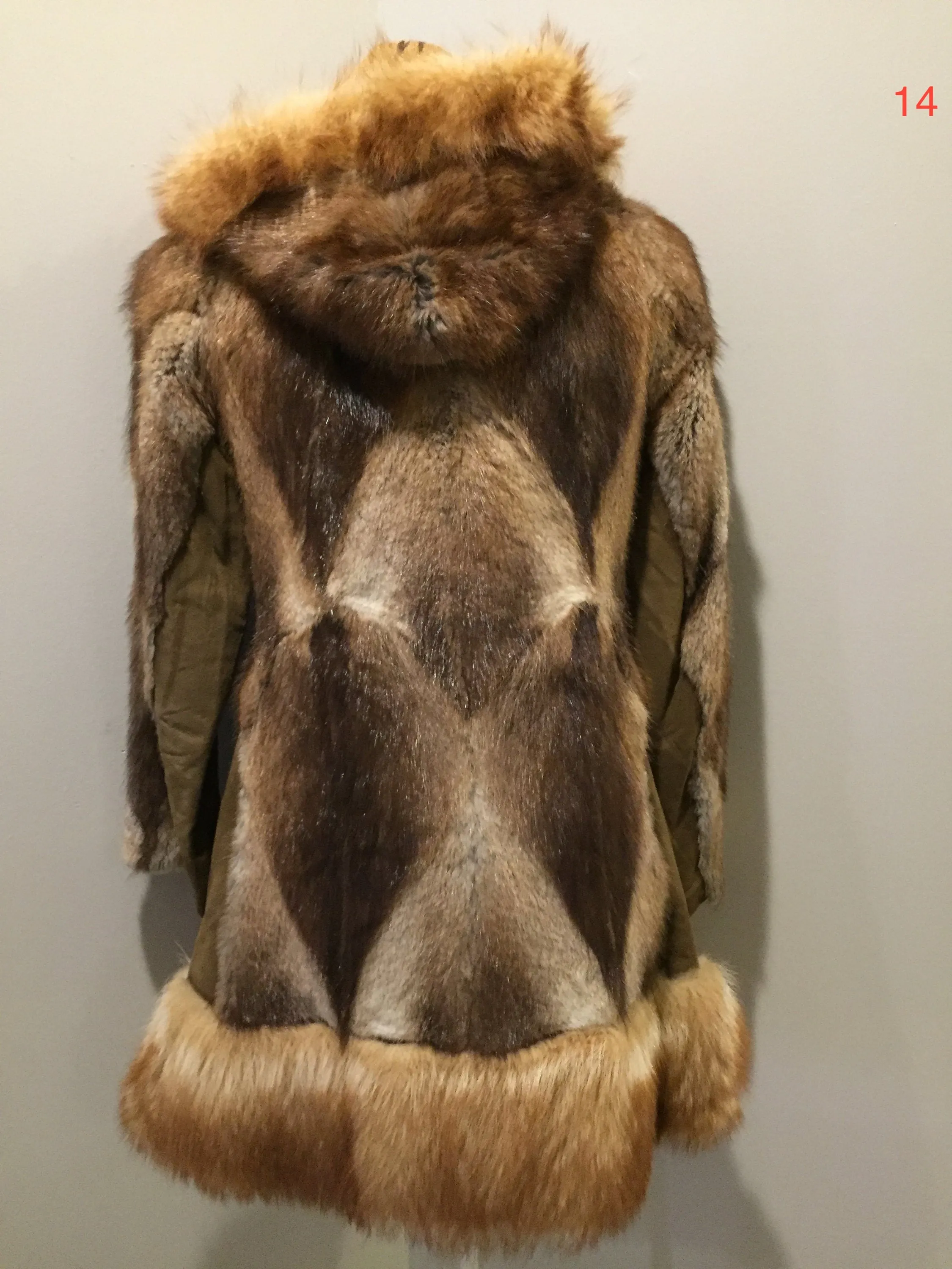 Vintage Northern Canadian Hooded Fur and Suede Coat with Fox Fur Trim