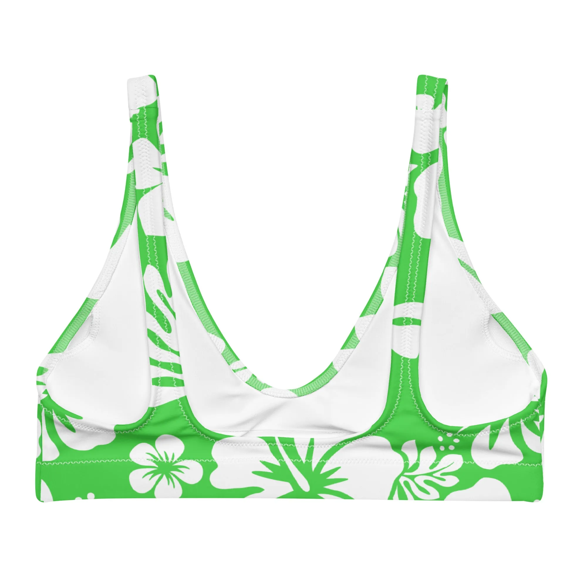 White Hawaiian Flowers on Lime Green Halter Bikini Top