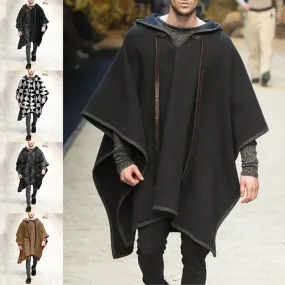 WIAOFELLAS  -  Autumn Winter Mens Cape  Batwing Sleeve Vintage Loose Oversize Poncho Hooded Coats  Male Outwear Irregular Shawl Overcoat