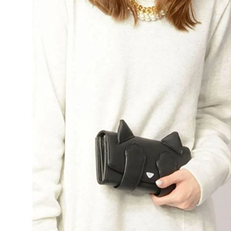 Women Fashion Cute Cat Small Phone Bag Handbag Multi-layer Long Wallet Purse