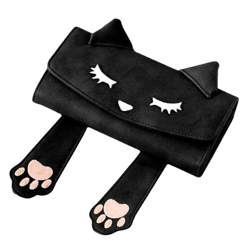 Women Fashion Cute Cat Small Phone Bag Handbag Multi-layer Long Wallet Purse