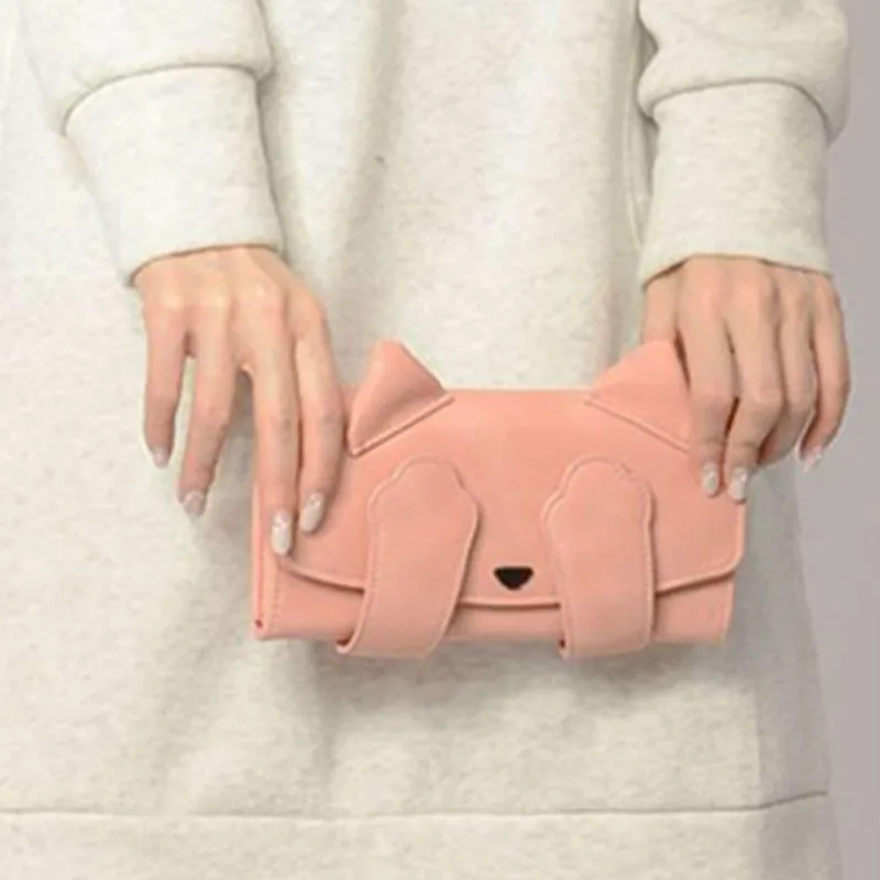 Women Fashion Cute Cat Small Phone Bag Handbag Multi-layer Long Wallet Purse