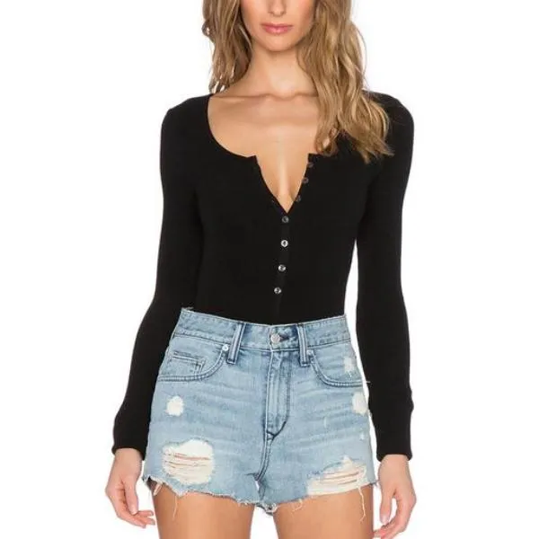 Women Single Breasted Slim Bodysuit