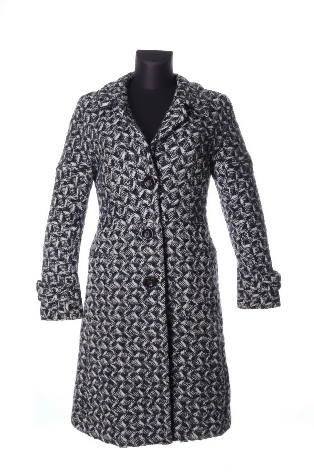 Women's MAX MARA Black & White Wool Overcoat Size uk 8 us 6