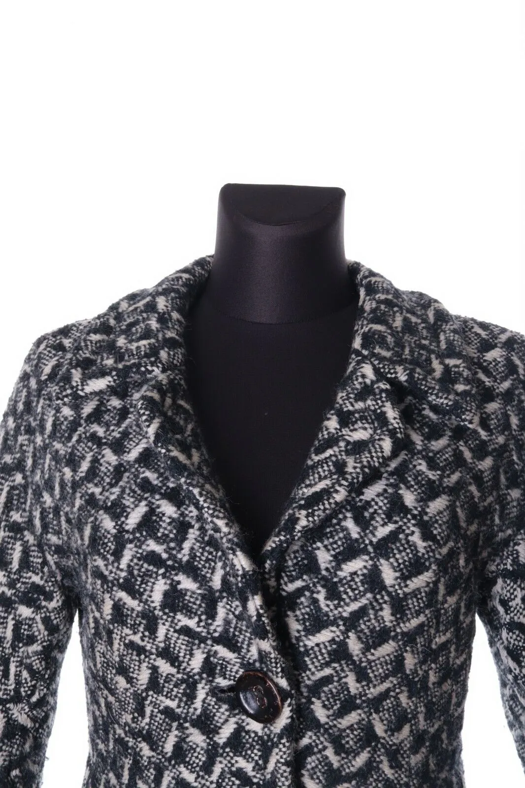 Women's MAX MARA Black & White Wool Overcoat Size uk 8 us 6