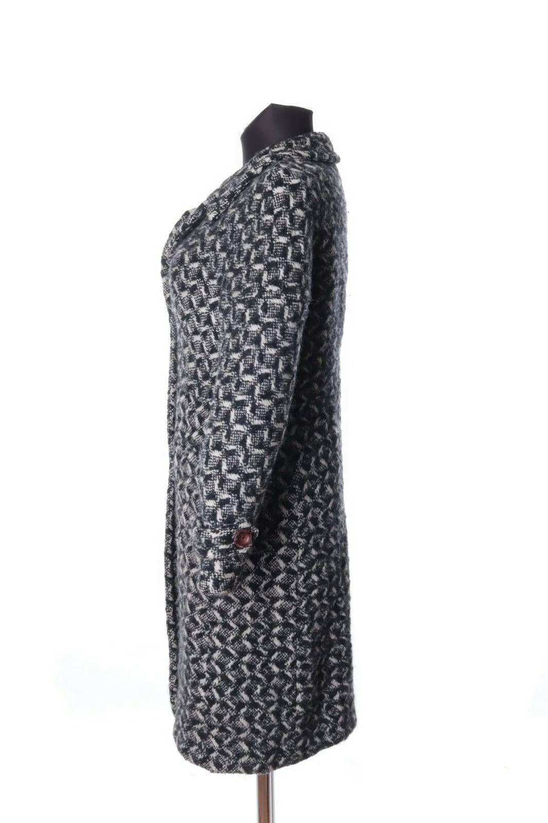 Women's MAX MARA Black & White Wool Overcoat Size uk 8 us 6