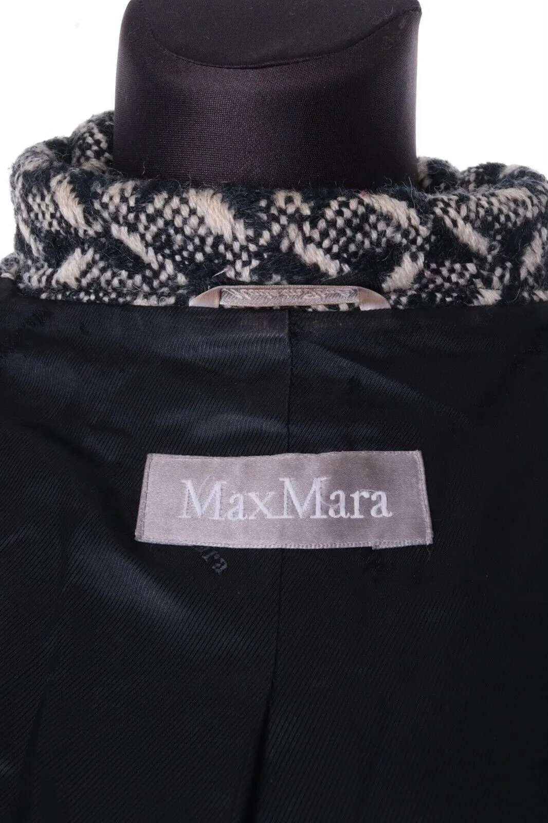 Women's MAX MARA Black & White Wool Overcoat Size uk 8 us 6