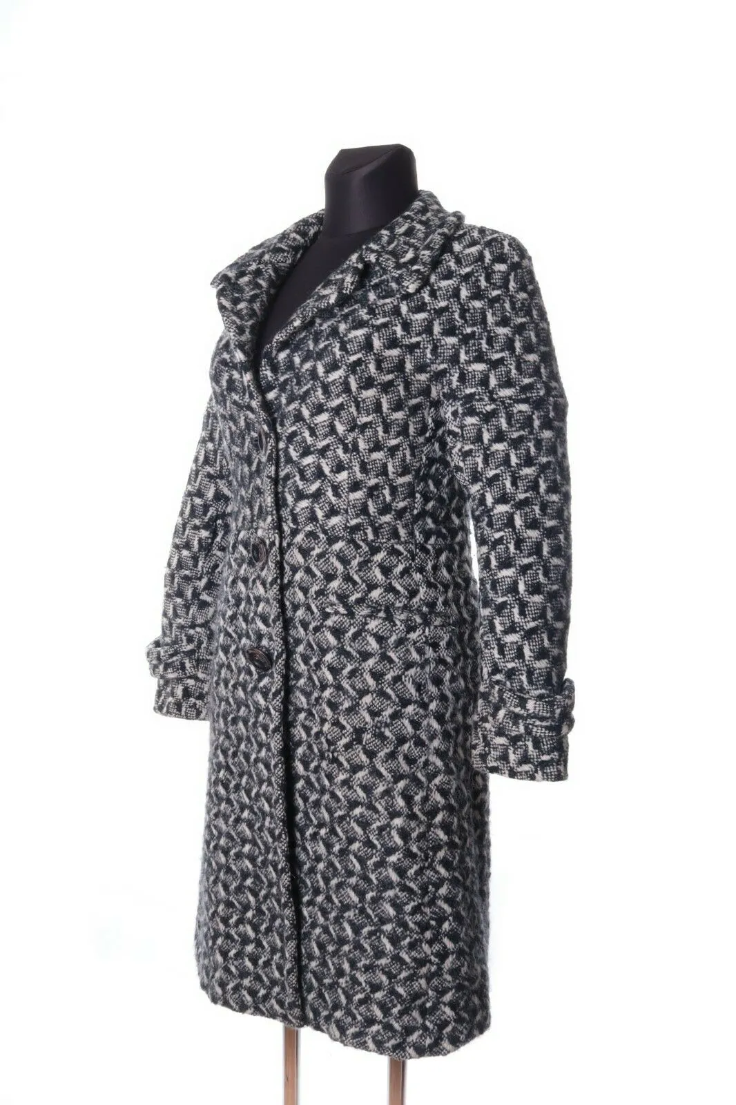 Women's MAX MARA Black & White Wool Overcoat Size uk 8 us 6