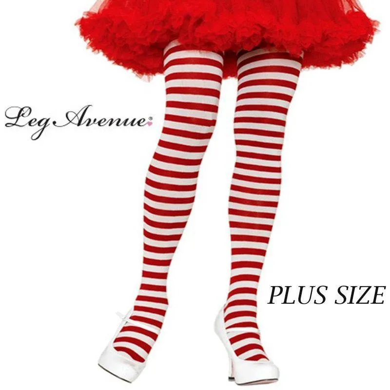 Womens Nylon White/Red Stripe Tights - 3-4X