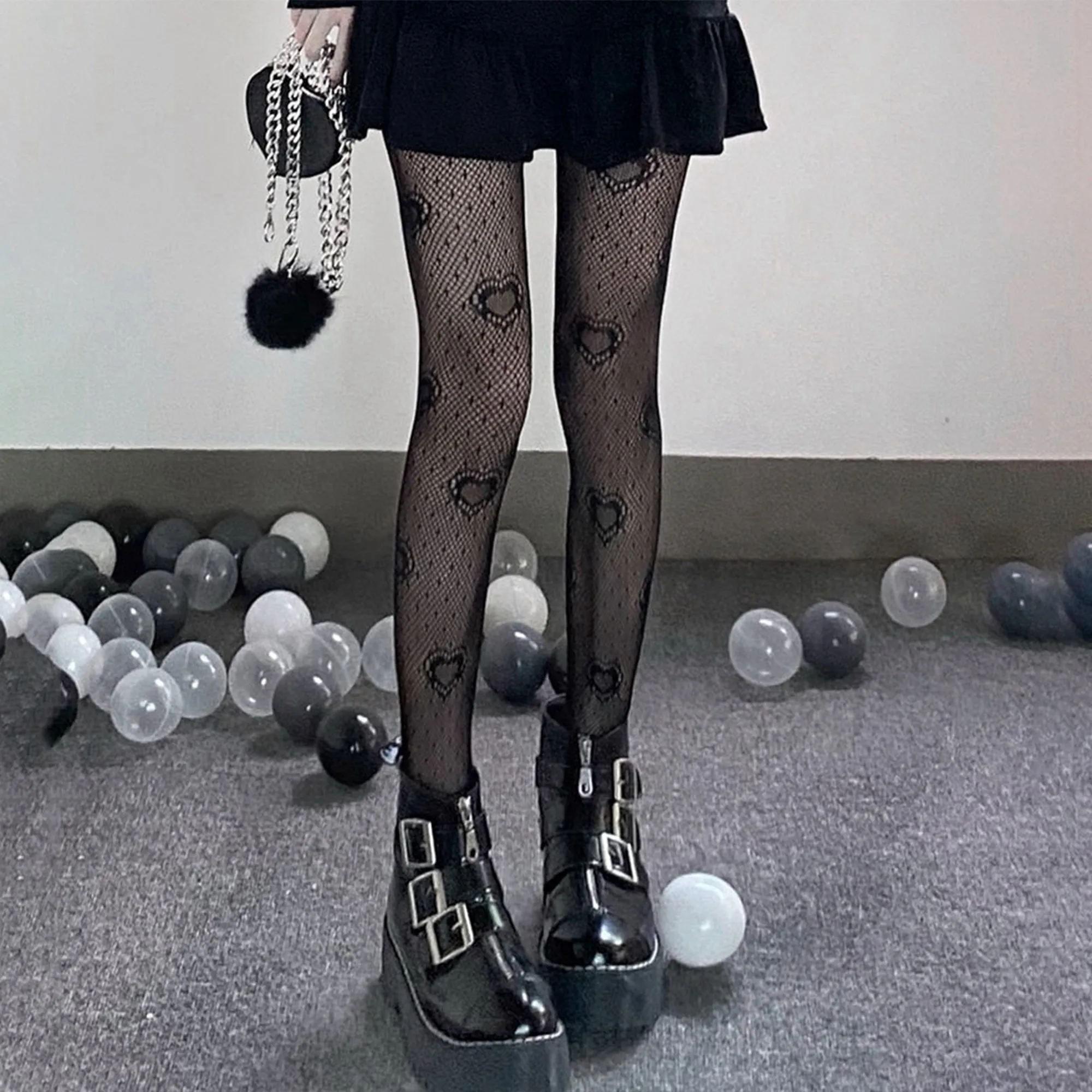 Women's Sheer Cutouts Heart Fishnet Tights Pantyhose
