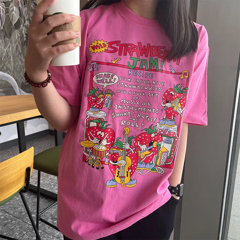 Womens Strawberry Jam Y2K Aesthetic Tee