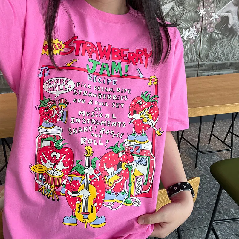 Womens Strawberry Jam Y2K Aesthetic Tee