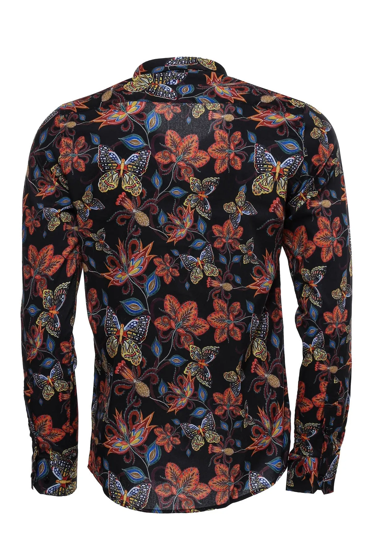 WSS Tiger Patterned Slim Fit Long Sleeves Black Men Shirt  - Singen