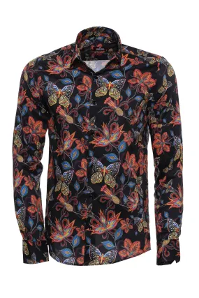 WSS Tiger Patterned Slim Fit Long Sleeves Black Men Shirt  - Singen