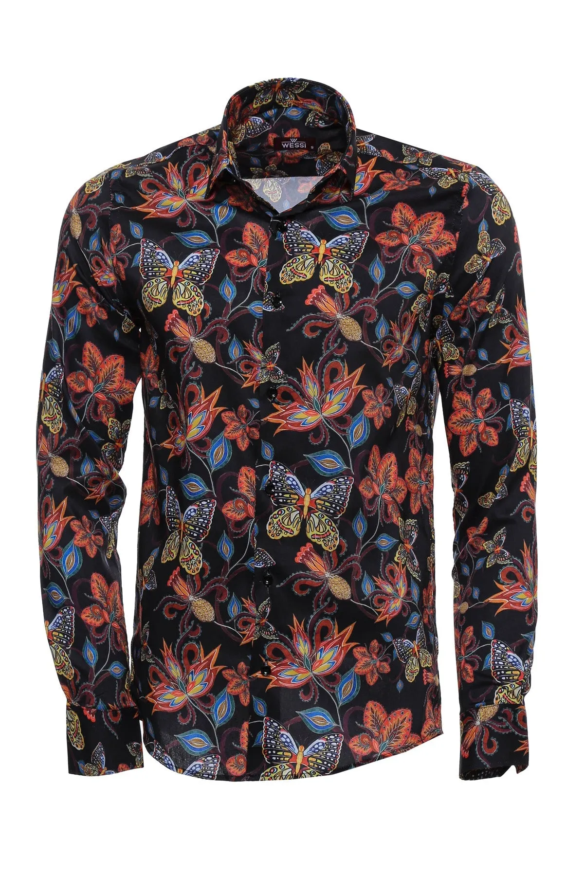 WSS Tiger Patterned Slim Fit Long Sleeves Black Men Shirt  - Singen